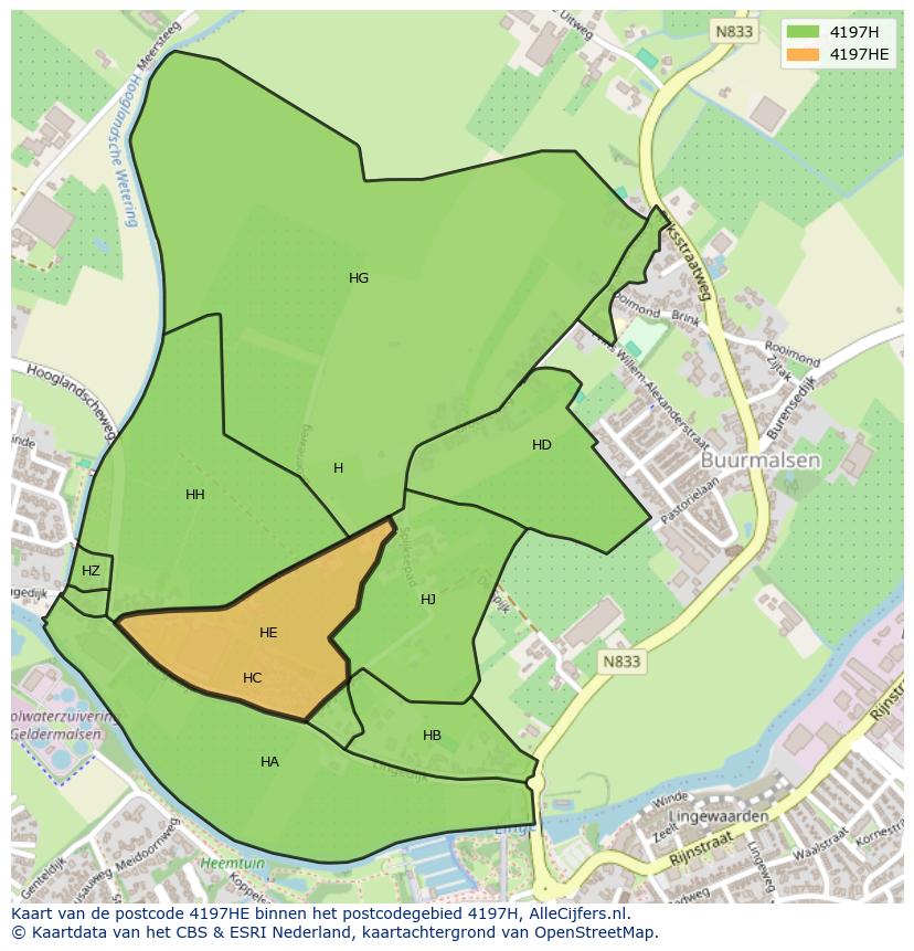 Afbeelding van het postcodegebied 4197 HE op de kaart.