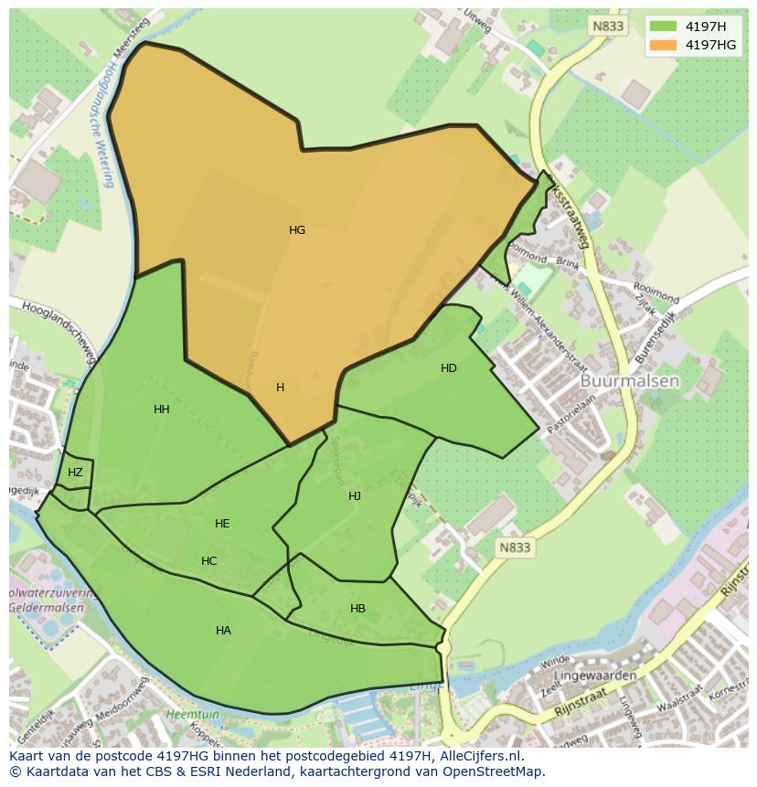 Afbeelding van het postcodegebied 4197 HG op de kaart.