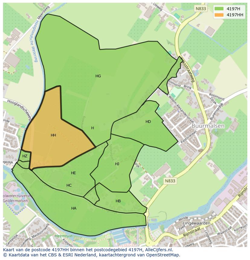 Afbeelding van het postcodegebied 4197 HH op de kaart.