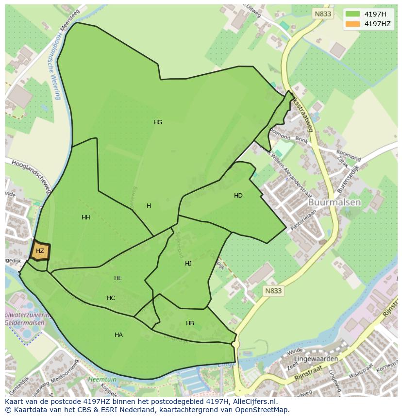 Afbeelding van het postcodegebied 4197 HZ op de kaart.