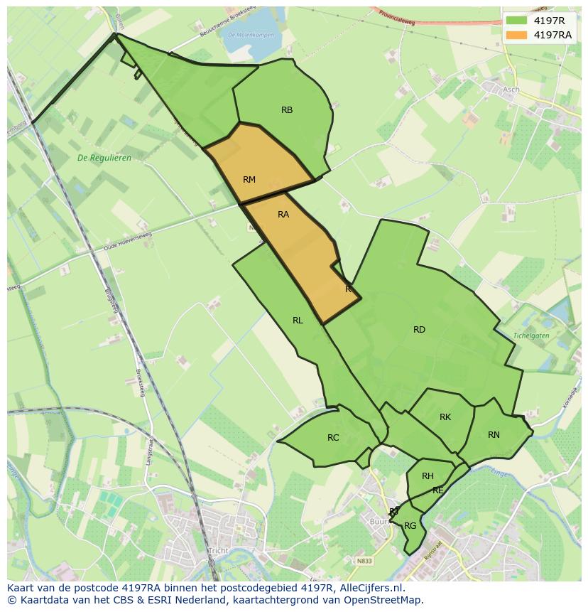 Afbeelding van het postcodegebied 4197 RA op de kaart.