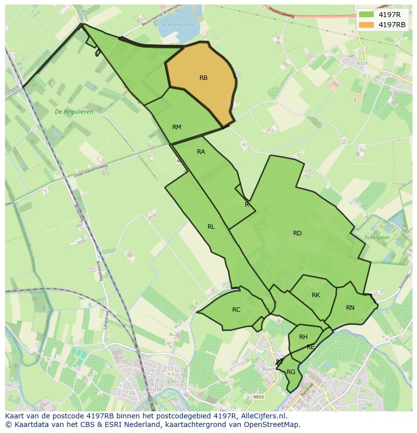 Afbeelding van het postcodegebied 4197 RB op de kaart.