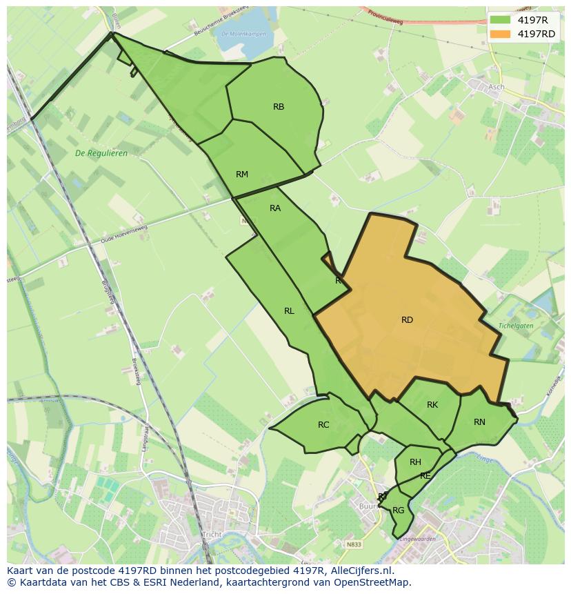 Afbeelding van het postcodegebied 4197 RD op de kaart.
