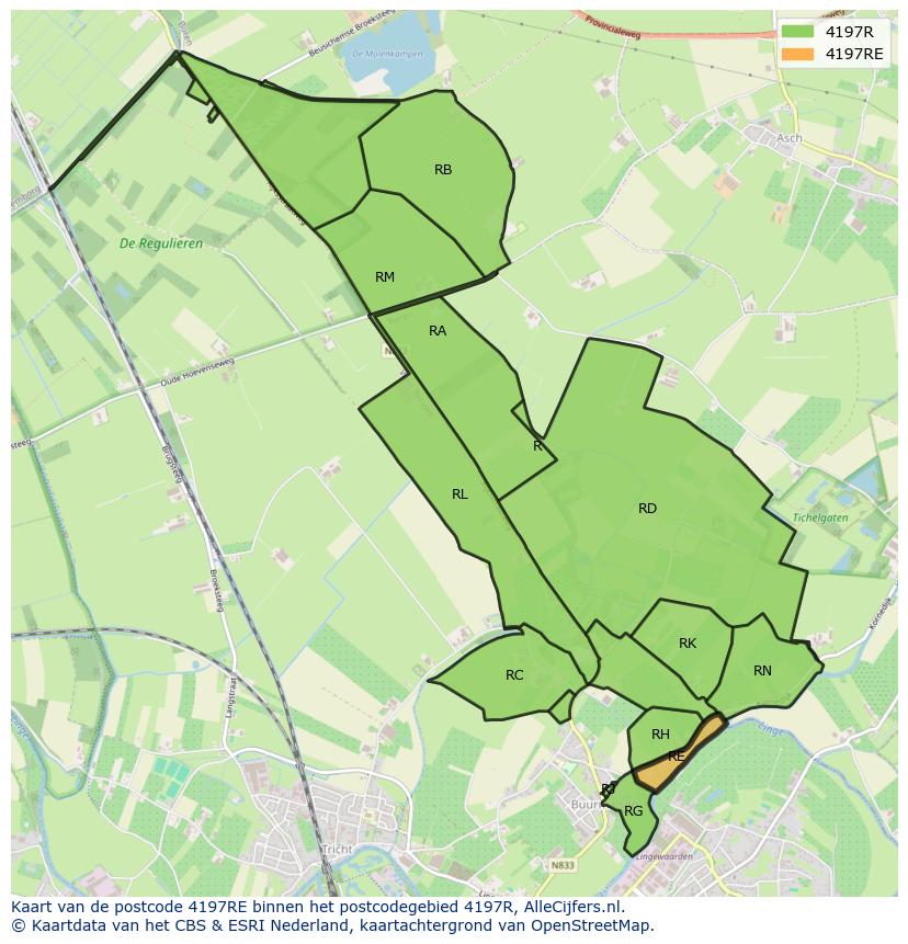 Afbeelding van het postcodegebied 4197 RE op de kaart.