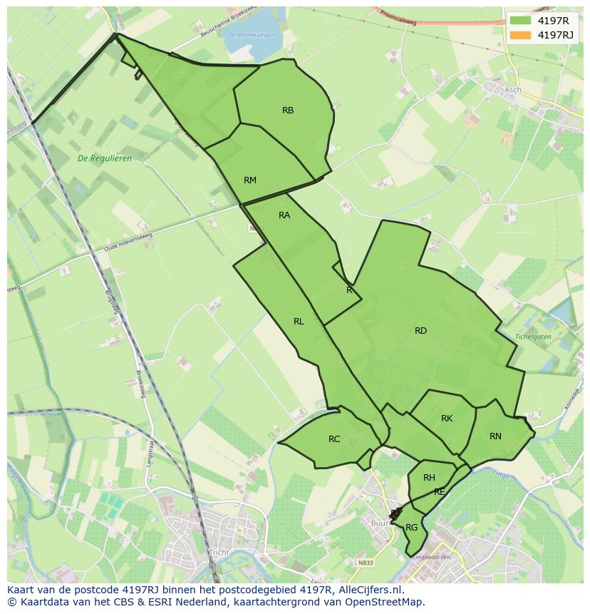 Afbeelding van het postcodegebied 4197 RJ op de kaart.