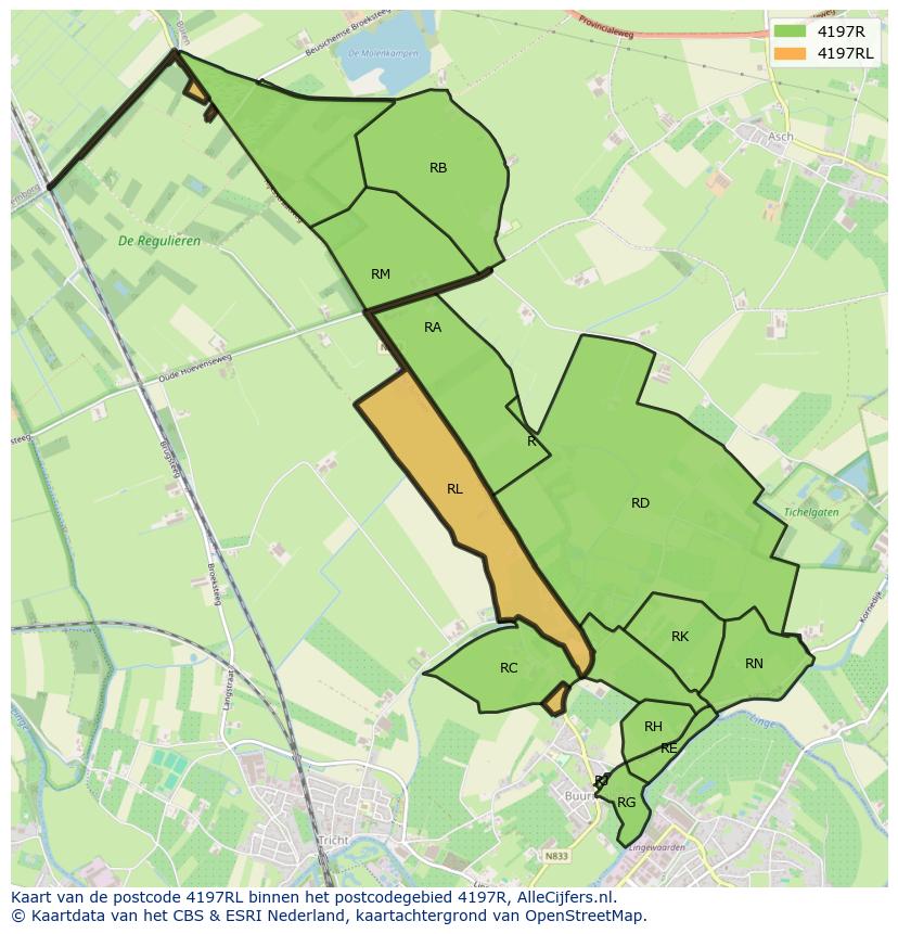 Afbeelding van het postcodegebied 4197 RL op de kaart.