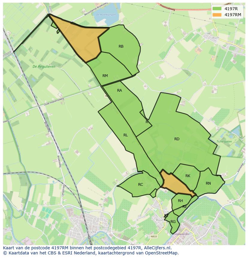 Afbeelding van het postcodegebied 4197 RM op de kaart.