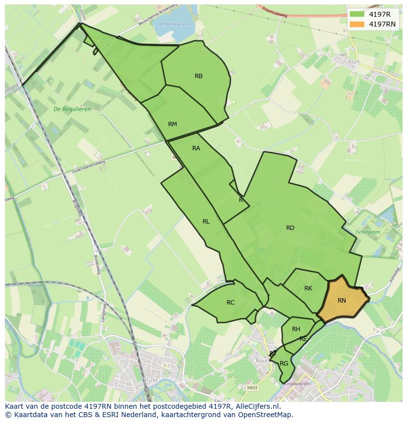 Afbeelding van het postcodegebied 4197 RN op de kaart.