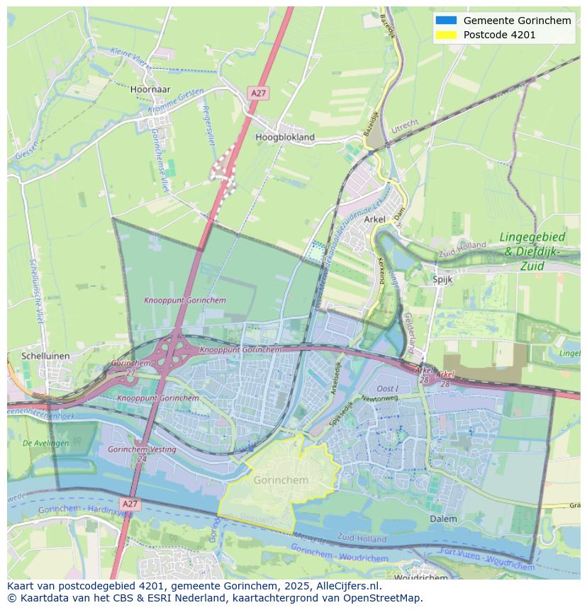 Afbeelding van het postcodegebied 4201 op de kaart.