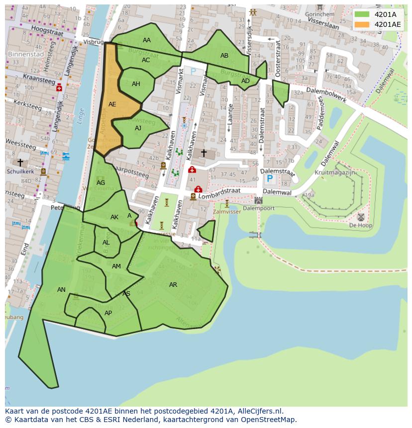 Afbeelding van het postcodegebied 4201 AE op de kaart.