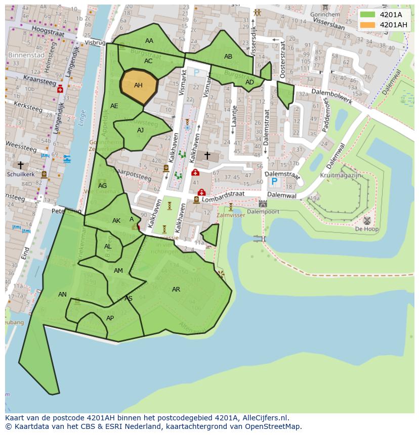Afbeelding van het postcodegebied 4201 AH op de kaart.