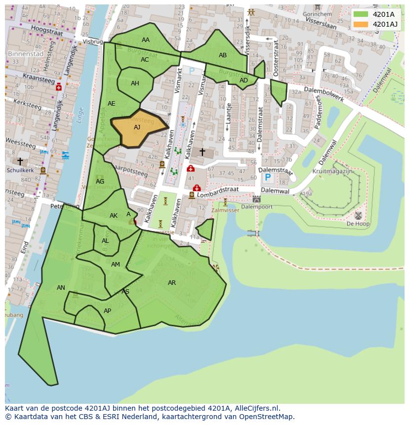 Afbeelding van het postcodegebied 4201 AJ op de kaart.
