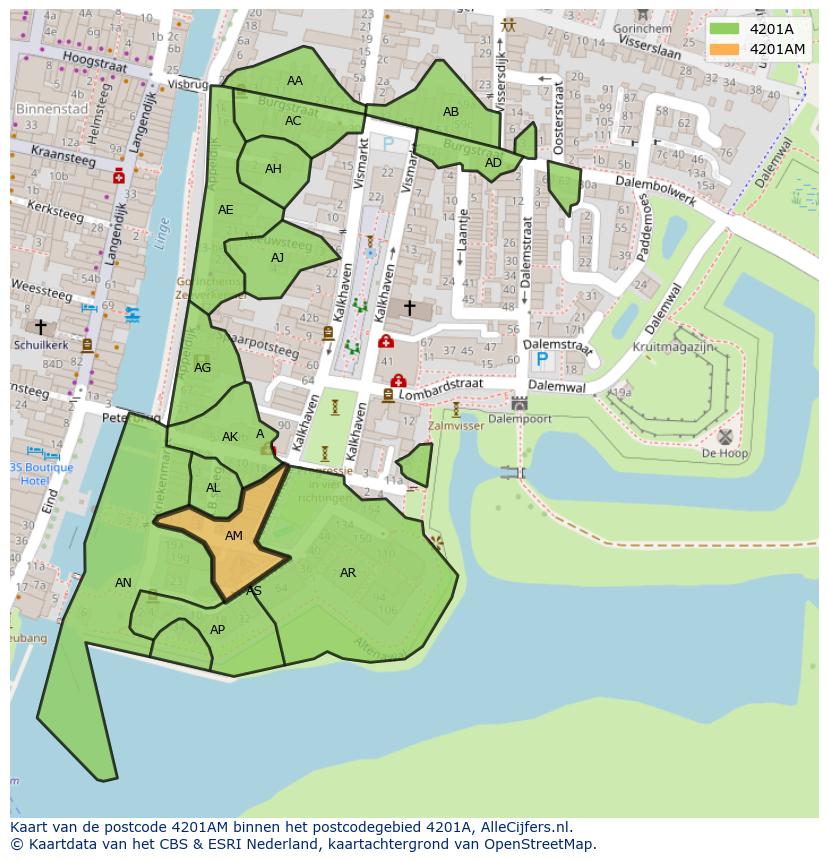 Afbeelding van het postcodegebied 4201 AM op de kaart.