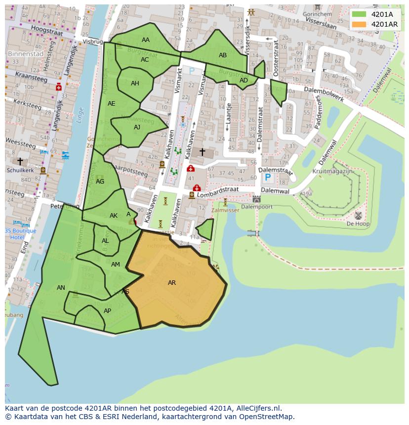 Afbeelding van het postcodegebied 4201 AR op de kaart.