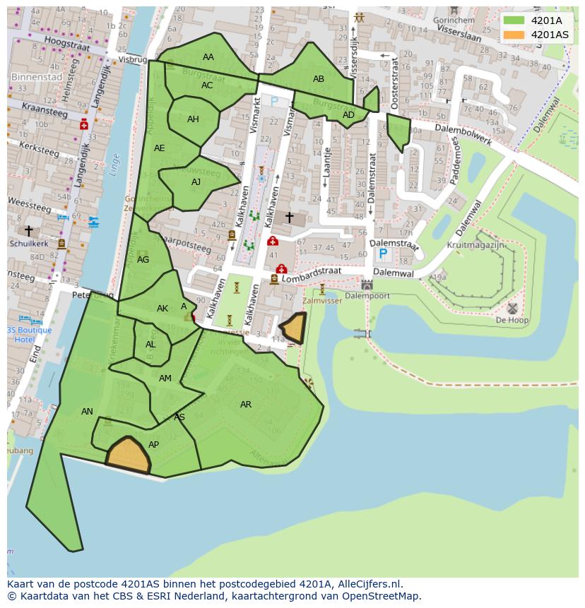 Afbeelding van het postcodegebied 4201 AS op de kaart.