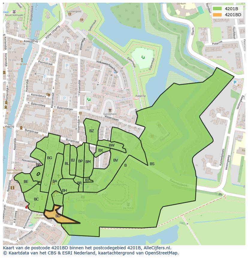 Afbeelding van het postcodegebied 4201 BD op de kaart.