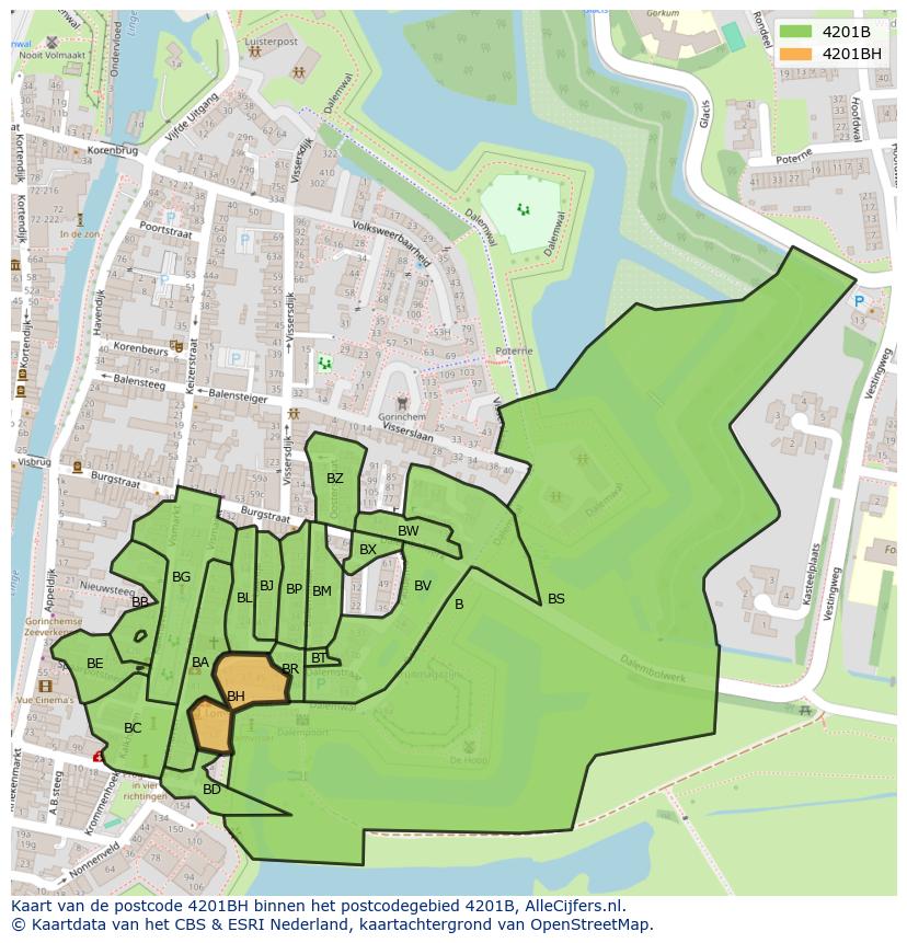 Afbeelding van het postcodegebied 4201 BH op de kaart.