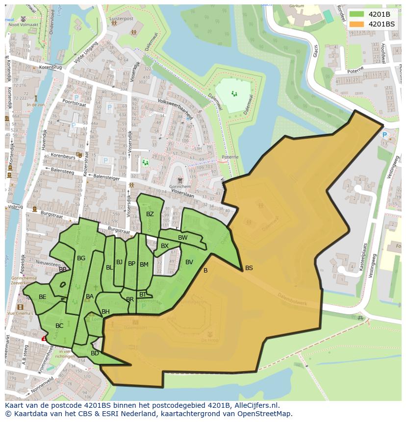 Afbeelding van het postcodegebied 4201 BS op de kaart.