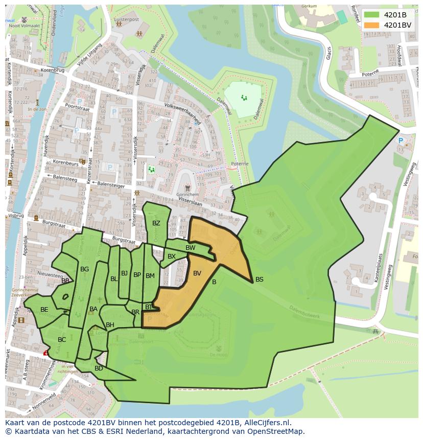 Afbeelding van het postcodegebied 4201 BV op de kaart.