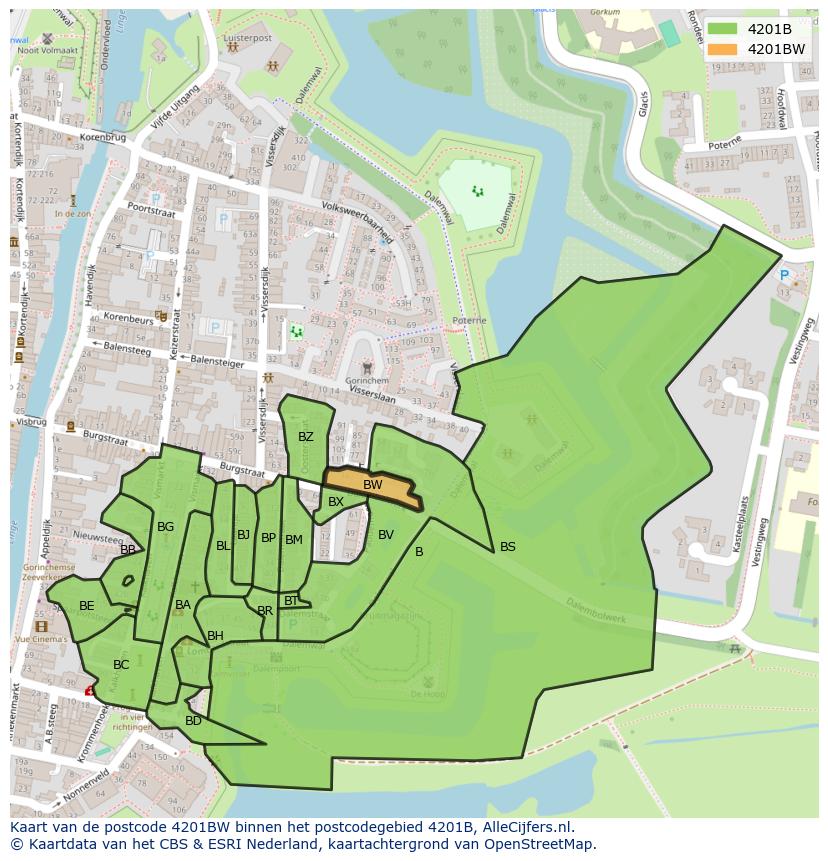 Afbeelding van het postcodegebied 4201 BW op de kaart.