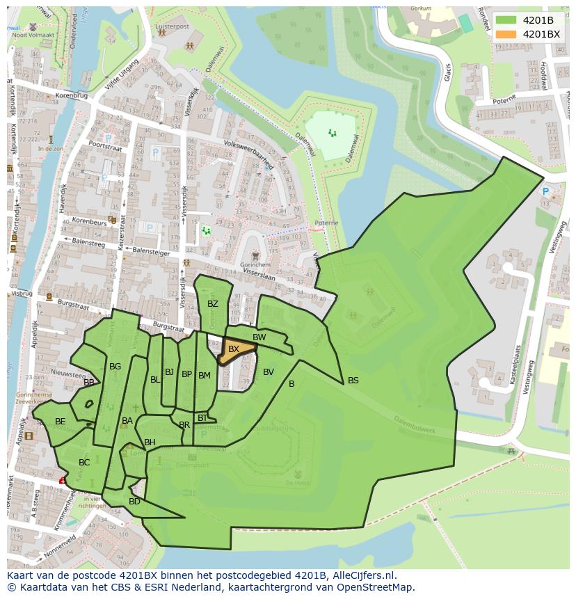 Afbeelding van het postcodegebied 4201 BX op de kaart.