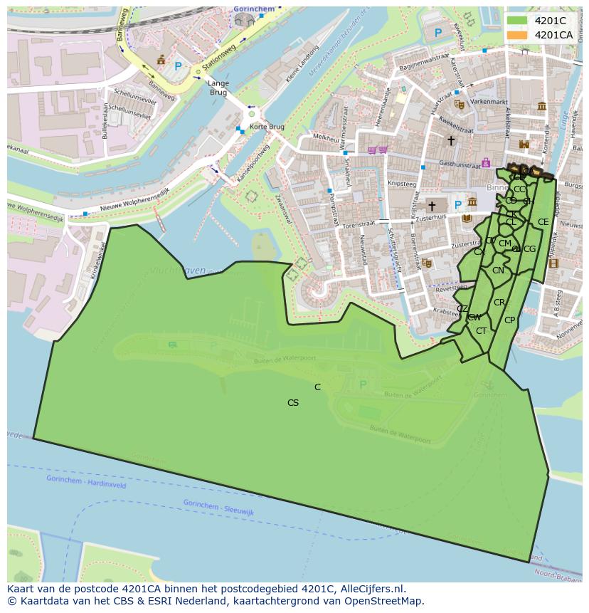 Afbeelding van het postcodegebied 4201 CA op de kaart.