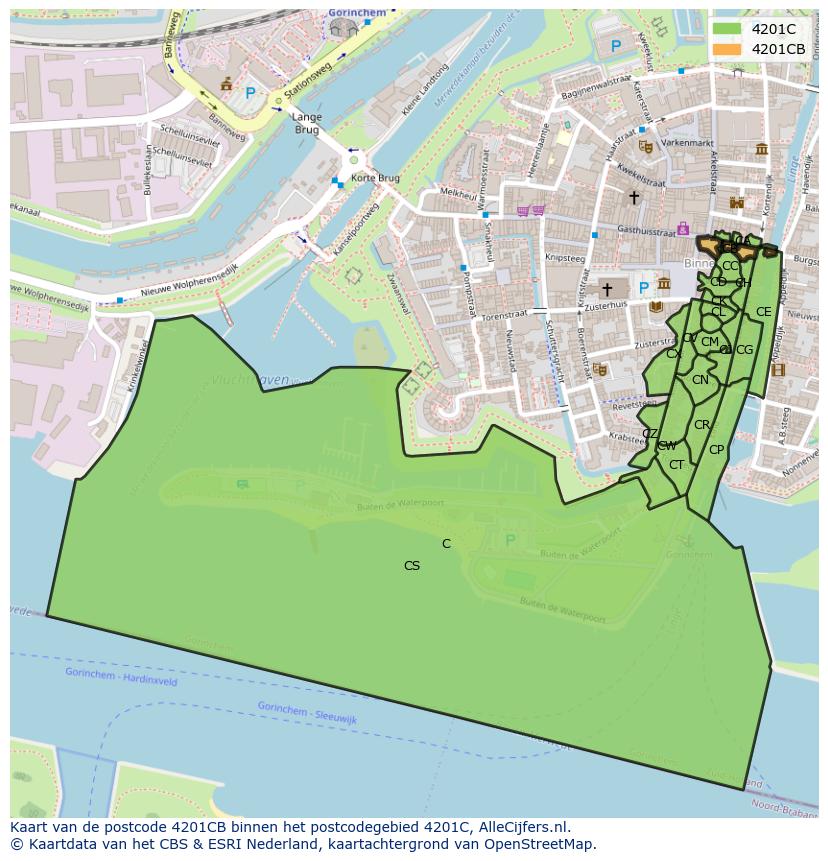 Afbeelding van het postcodegebied 4201 CB op de kaart.