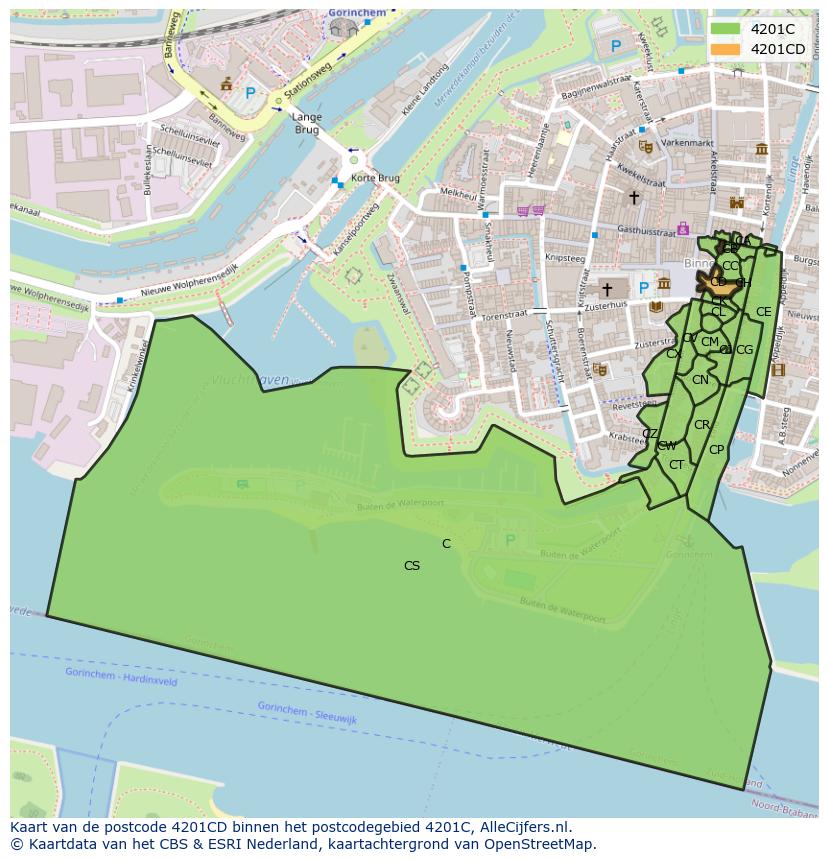 Afbeelding van het postcodegebied 4201 CD op de kaart.