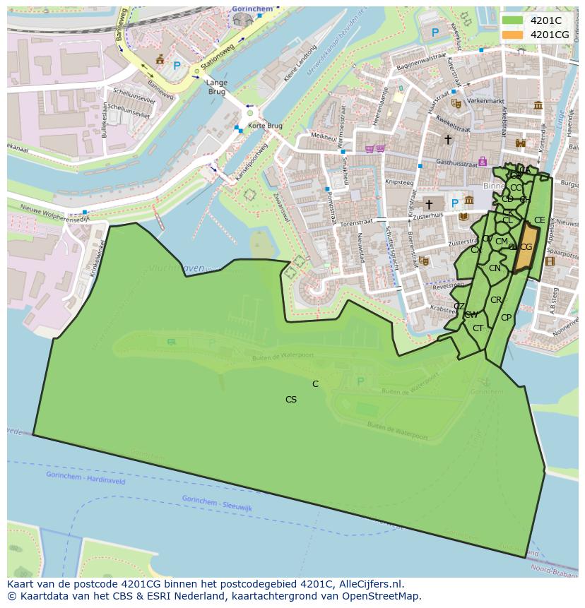Afbeelding van het postcodegebied 4201 CG op de kaart.