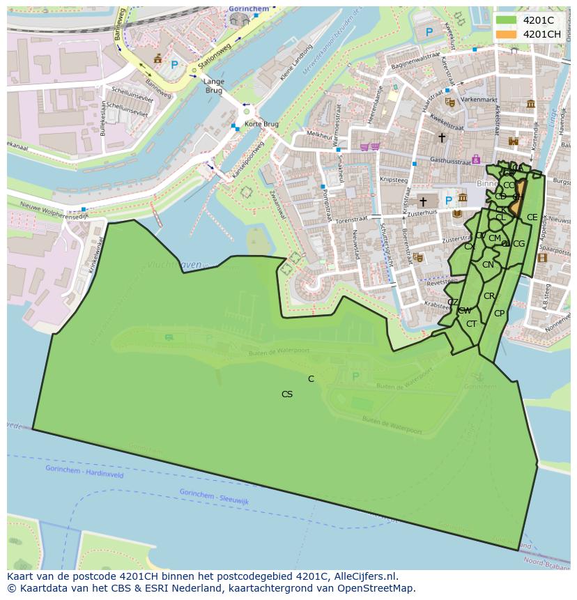Afbeelding van het postcodegebied 4201 CH op de kaart.