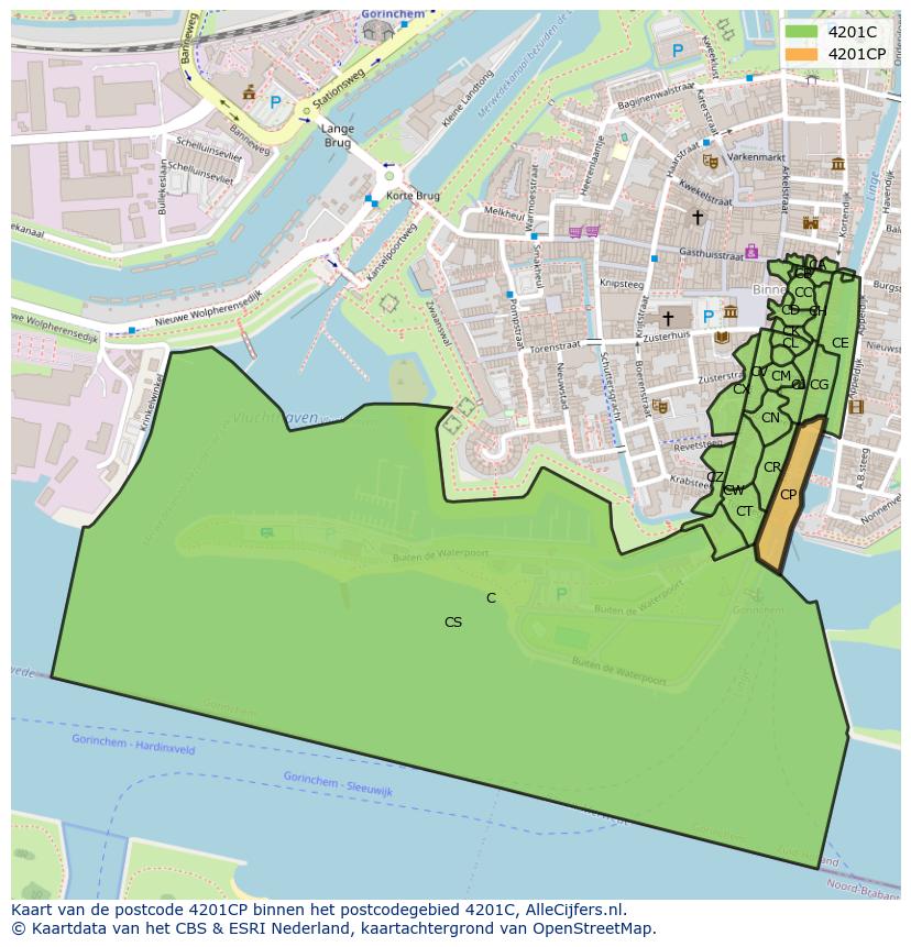 Afbeelding van het postcodegebied 4201 CP op de kaart.