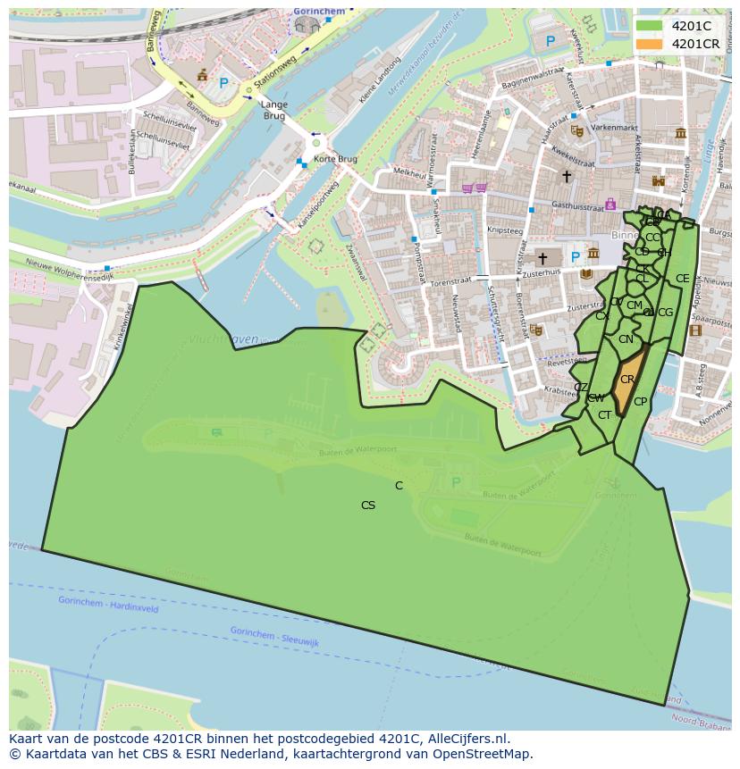 Afbeelding van het postcodegebied 4201 CR op de kaart.