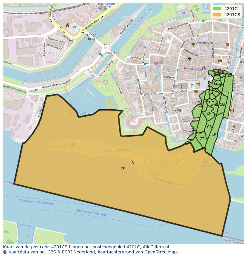 Afbeelding van het postcodegebied 4201 CS op de kaart.