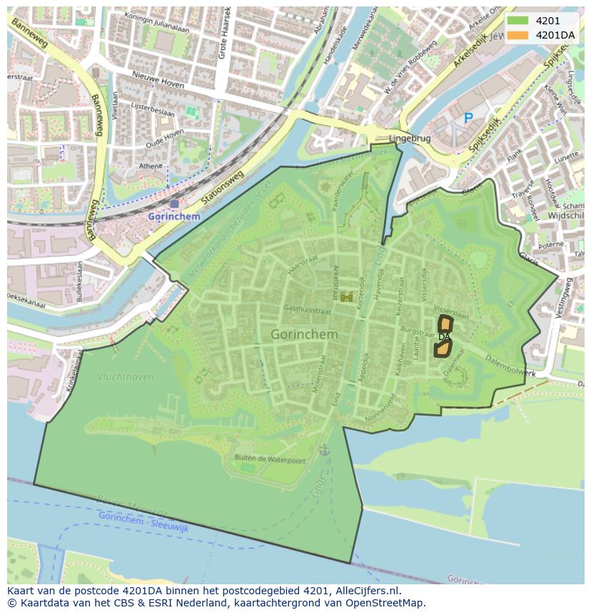 Afbeelding van het postcodegebied 4201 DA op de kaart.
