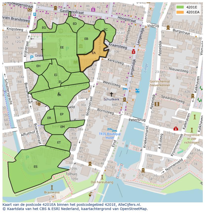Afbeelding van het postcodegebied 4201 EA op de kaart.
