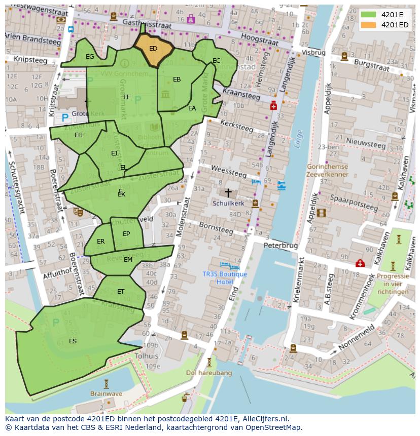 Afbeelding van het postcodegebied 4201 ED op de kaart.