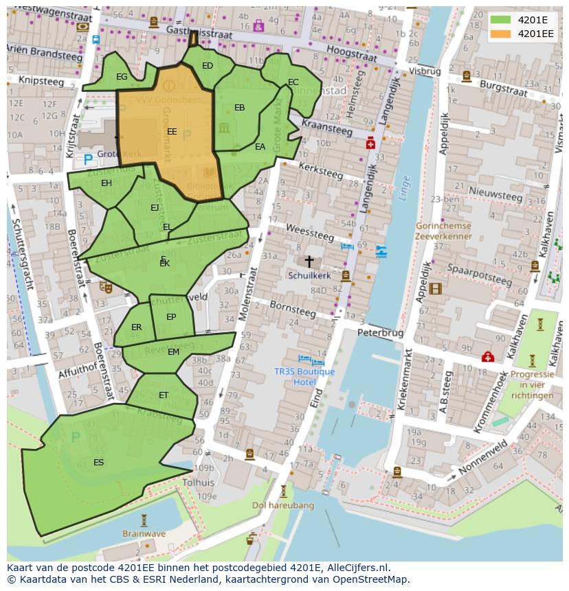 Afbeelding van het postcodegebied 4201 EE op de kaart.