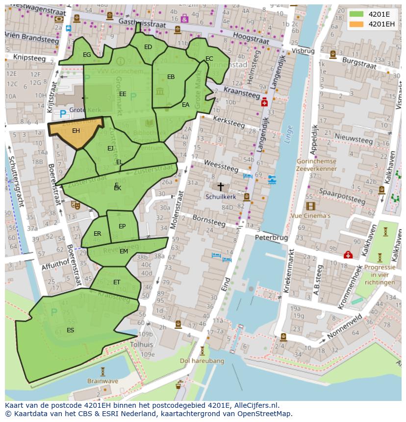 Afbeelding van het postcodegebied 4201 EH op de kaart.
