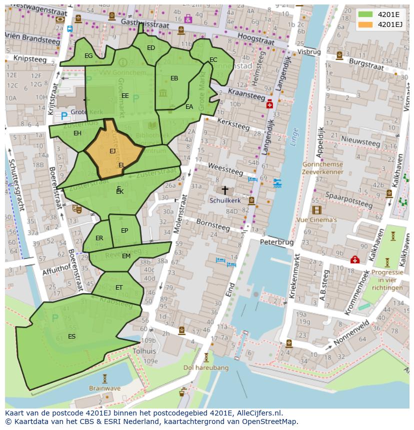 Afbeelding van het postcodegebied 4201 EJ op de kaart.