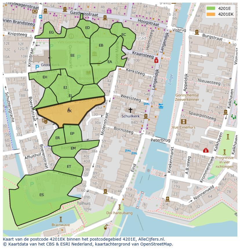 Afbeelding van het postcodegebied 4201 EK op de kaart.