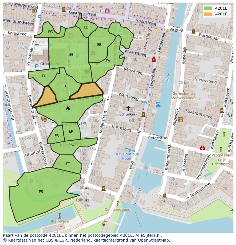 Afbeelding van het postcodegebied 4201 EL op de kaart.