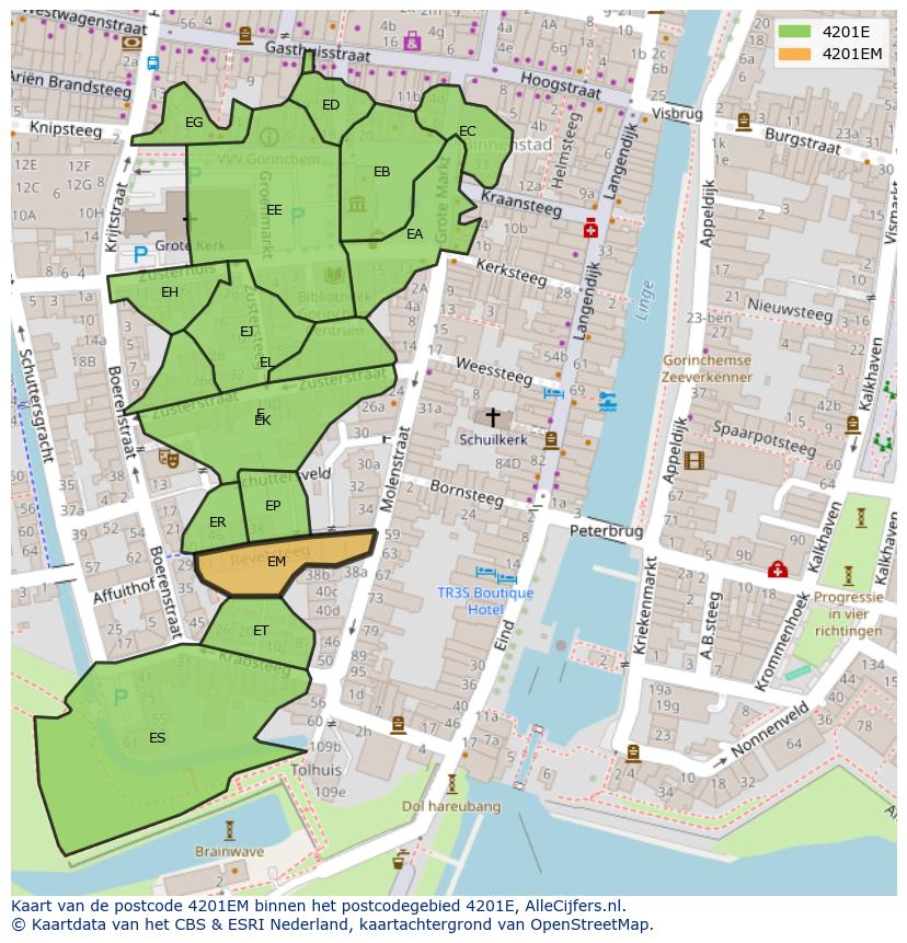Afbeelding van het postcodegebied 4201 EM op de kaart.