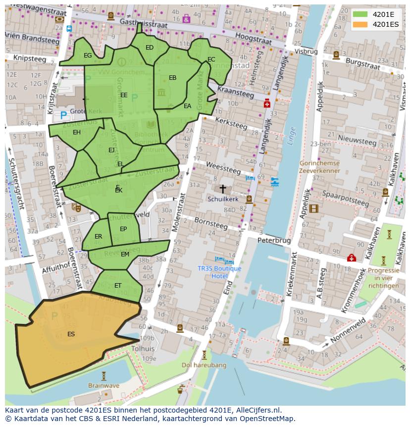Afbeelding van het postcodegebied 4201 ES op de kaart.