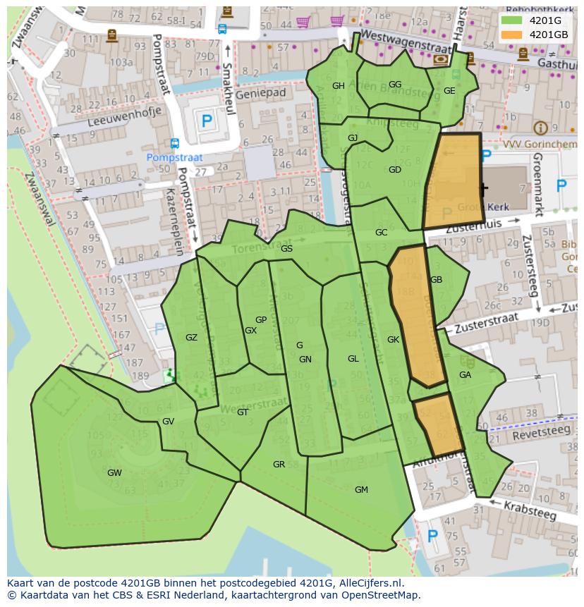 Afbeelding van het postcodegebied 4201 GB op de kaart.