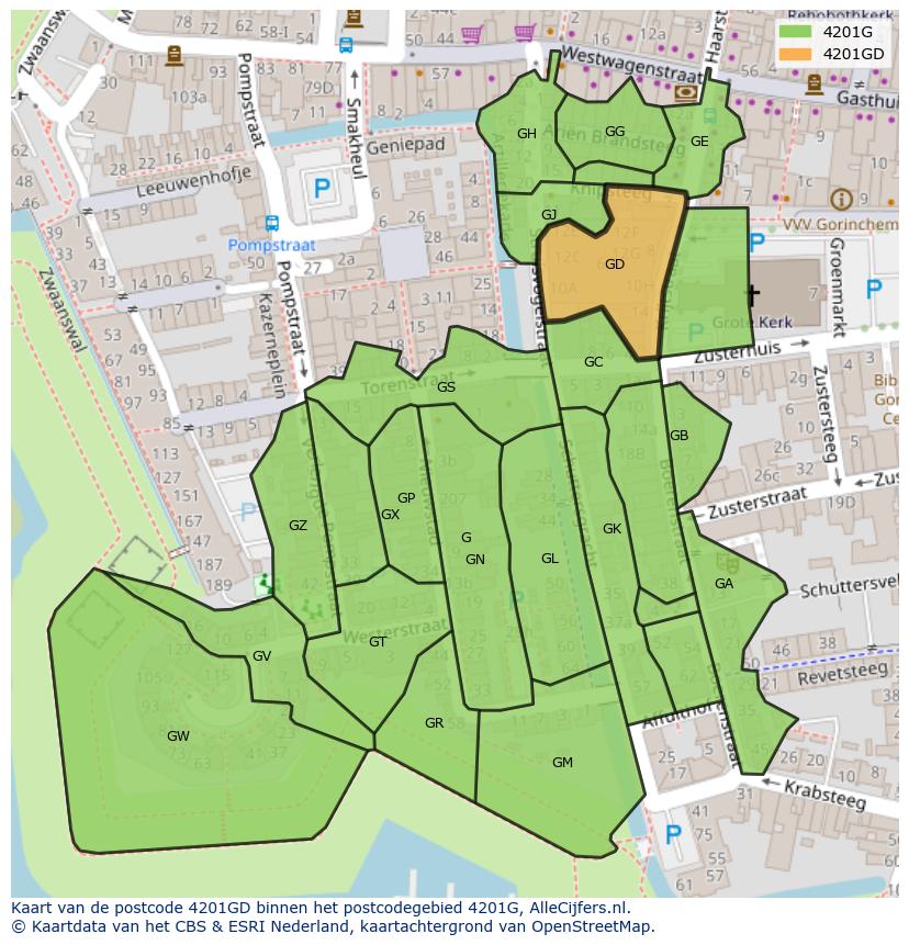 Afbeelding van het postcodegebied 4201 GD op de kaart.