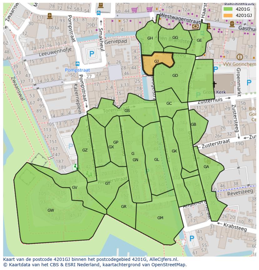 Afbeelding van het postcodegebied 4201 GJ op de kaart.