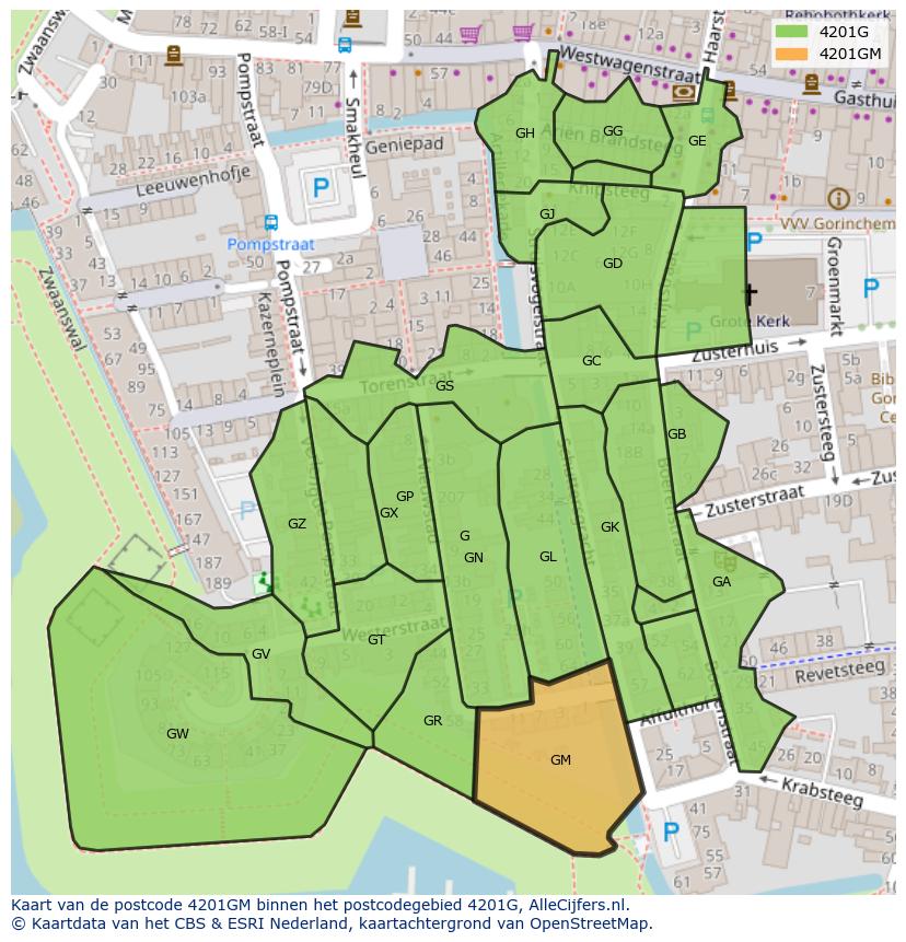 Afbeelding van het postcodegebied 4201 GM op de kaart.