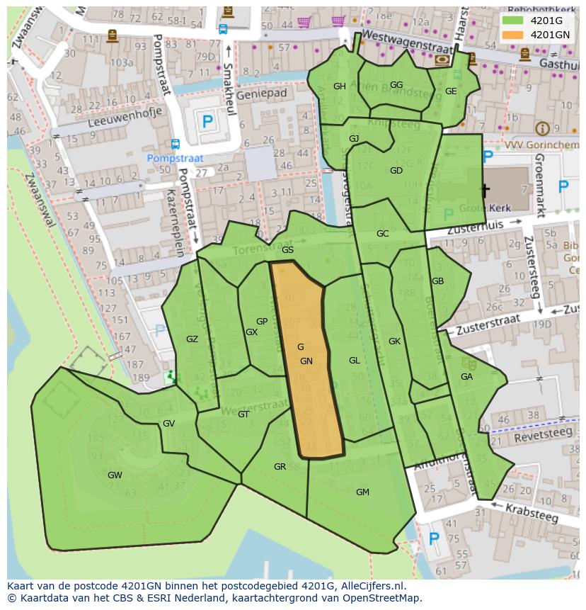 Afbeelding van het postcodegebied 4201 GN op de kaart.