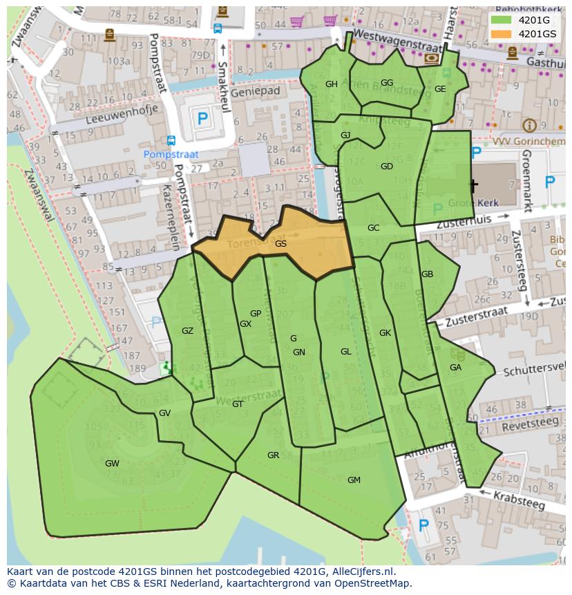 Afbeelding van het postcodegebied 4201 GS op de kaart.