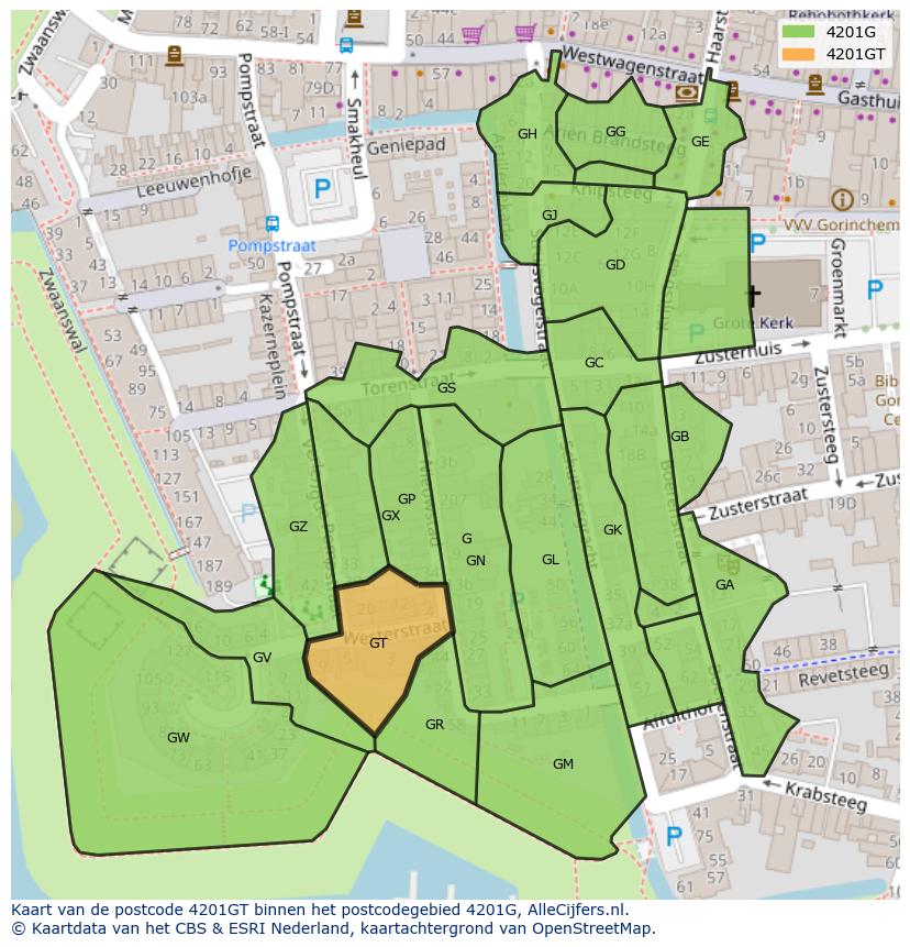 Afbeelding van het postcodegebied 4201 GT op de kaart.